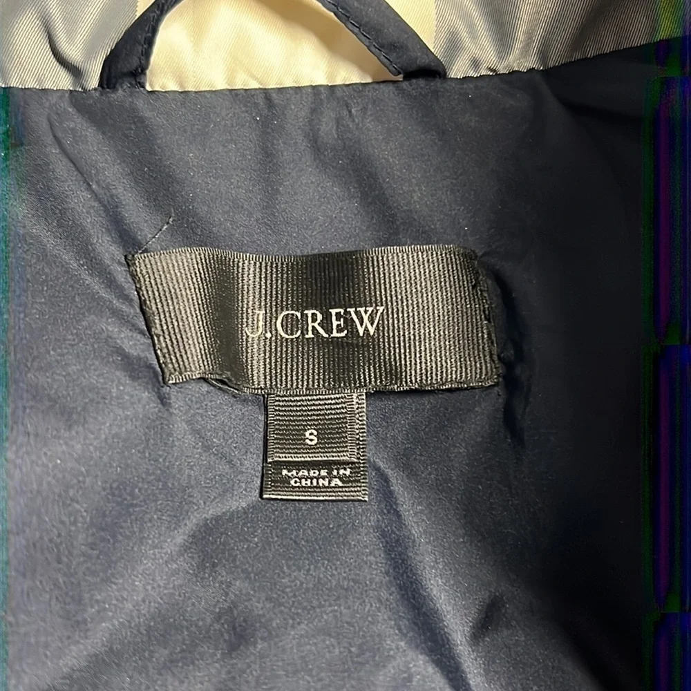 J. CREW SMALL BLUE AND CREAM PLAID DOWN PUFFER VEST